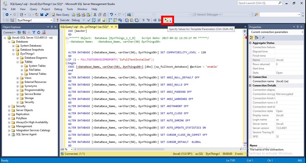 SQL template parameters